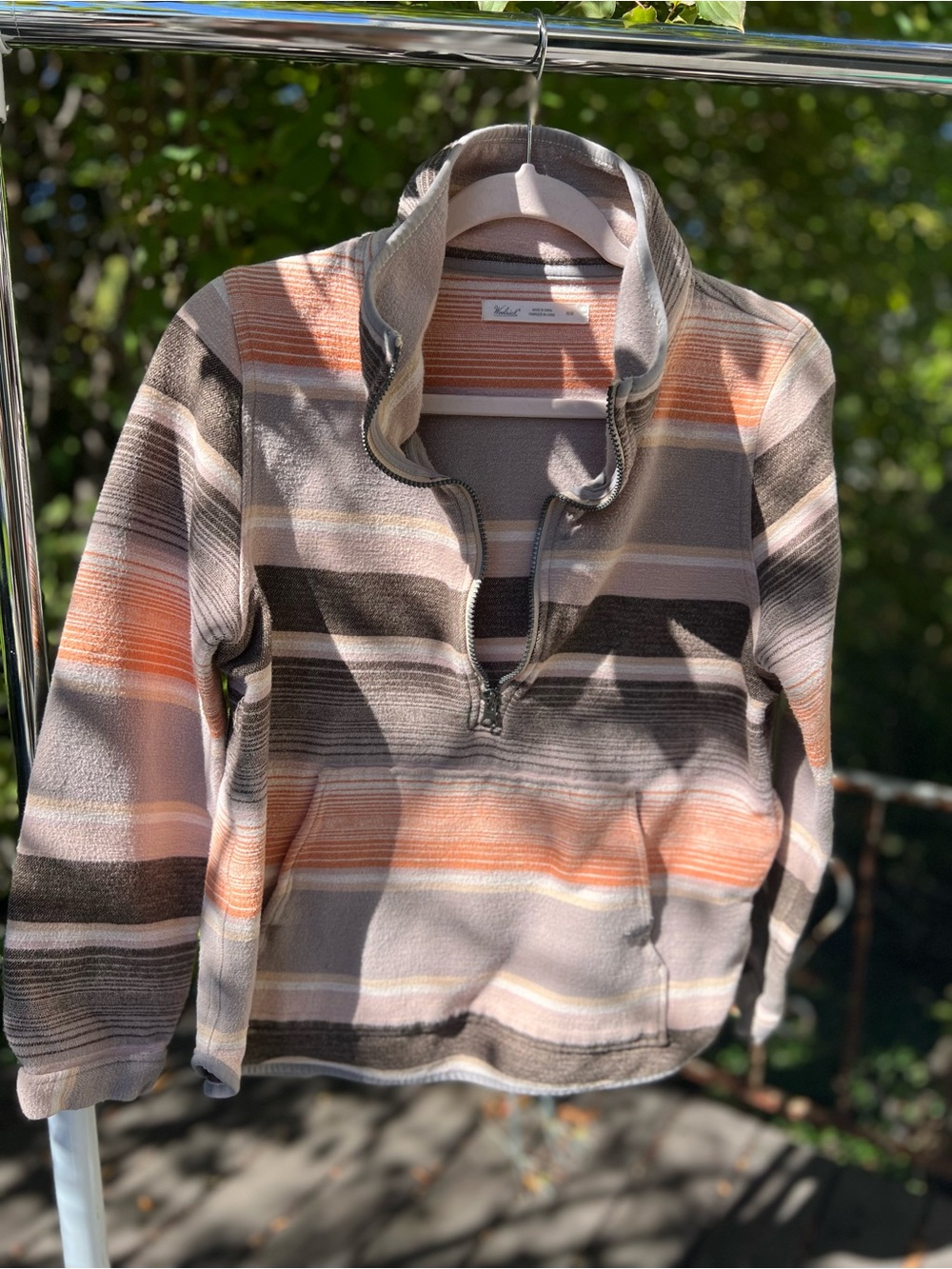 Woolrich Pullover Women's Muted Multicolor Striped Quarter Zip Cotton Pocket - M